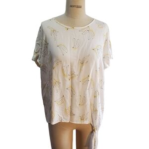 LC Lauren‎ Conrad Women's Banana Print Top With Front Tie Size L